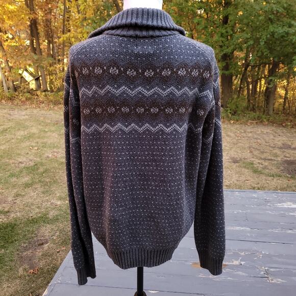 Gray Timberland Convertible Button Mock Turtleneck Fair Isle Sweater size Large - Picture 4 of 16